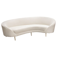 Load image into Gallery viewer, Celine Curved Sofa with Contoured Back in Light Cream Velvet and Gold Metal Legs by Diamond Sofa
