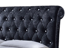 Load image into Gallery viewer, Baxton Studio Castello Black Velvet Upholstered Faux Crystal-Buttoned Sleigh Queen Platform Bed
