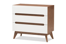 Load image into Gallery viewer, Baxton Studio Calypso Mid-Century Modern White and Walnut Wood 3-Drawer Storage Chest
