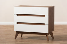 Load image into Gallery viewer, Baxton Studio Calypso Mid-Century Modern White and Walnut Wood 3-Drawer Storage Chest
