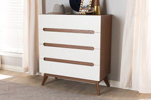 Load image into Gallery viewer, Baxton Studio Calypso Mid-Century Modern White and Walnut Wood 4-Drawer Storage Chest
