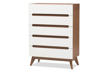 Load image into Gallery viewer, Baxton Studio Calypso Mid-Century Modern White and Walnut Wood 5-Drawer Storage Chest

