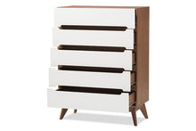 Load image into Gallery viewer, Baxton Studio Calypso Mid-Century Modern White and Walnut Wood 5-Drawer Storage Chest
