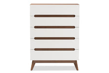 Load image into Gallery viewer, Baxton Studio Calypso Mid-Century Modern White and Walnut Wood 5-Drawer Storage Chest
