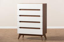 Load image into Gallery viewer, Baxton Studio Calypso Mid-Century Modern White and Walnut Wood 5-Drawer Storage Chest
