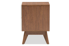 Load image into Gallery viewer, Baxton Studio Calypso Mid-Century Modern White and Walnut Wood 3-Drawer Storage Nightstand

