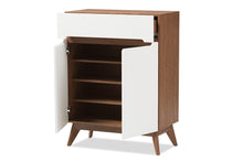 Load image into Gallery viewer, Baxton Studio Calypso Mid-Century Modern White and Walnut Wood Storage Shoe Cabinet
