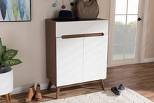 Load image into Gallery viewer, Baxton Studio Calypso Mid-Century Modern White and Walnut Wood Storage Shoe Cabinet
