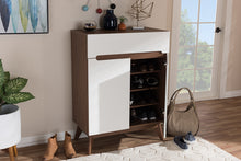 Load image into Gallery viewer, Baxton Studio Calypso Mid-Century Modern White and Walnut Wood Storage Shoe Cabinet
