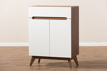 Load image into Gallery viewer, Baxton Studio Calypso Mid-Century Modern White and Walnut Wood Storage Shoe Cabinet
