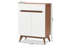 Load image into Gallery viewer, Baxton Studio Calypso Mid-Century Modern White and Walnut Wood Storage Shoe Cabinet
