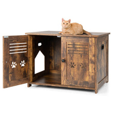 Load image into Gallery viewer, Cat Litter Box Enclosure with Double Louvered Doors and Side Entrance-Brown

