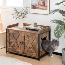 Load image into Gallery viewer, Cat Litter Box Enclosure with Double Doors and Adjustable Footpads-Brown
