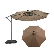 Load image into Gallery viewer, 10 Feet Cantilever Umbrella with 32 LED Lights and Solar Panel Batteries-Tan
