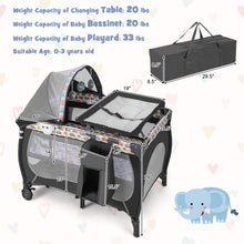 Load image into Gallery viewer, 5-in-1 Portable Baby Playard with Bassinet and Adjustable Canopy-Multicolor
