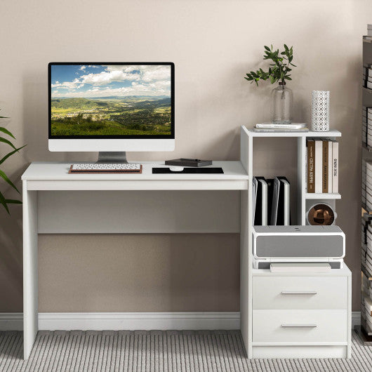 Computer Desk Home Office with Bookshelf and Drawers-White