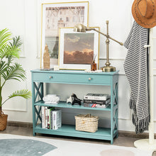 Load image into Gallery viewer, Console Table 3-Tier with Drawer and Storage Shelves-Turquoise
