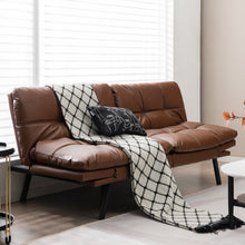 Load image into Gallery viewer, Convertible Memory Foam Futon Sofa Bed with Adjustable Armrest-Brown
