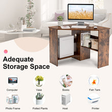 Load image into Gallery viewer, Corner Computer Desk Triangle Writing Workstation with Storage Shelf-Rustic Brown

