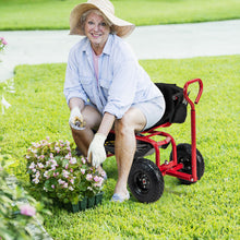 Load image into Gallery viewer, Cushioned Rolling Garden Cart Scooter with Storage Basket and Tool Pouch-Black &amp; Red
