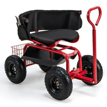 Load image into Gallery viewer, Cushioned Rolling Garden Cart Scooter with Storage Basket and Tool Pouch-Black &amp; Red
