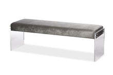 Load image into Gallery viewer, Baxton Studio Hildon Modern and Contemporary Grey Microsuede Fabric Upholstered Lux Bench with Paneled Acrylic Legs
