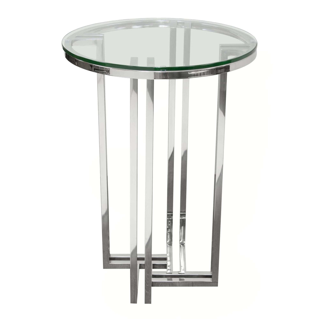 DEKO Polished Stainless Steel Round Accent Table w/ Clear, Tempered Glass Top by Diamond Sofa