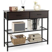 Load image into Gallery viewer, 39.5 Inch Entryway Table with 2 Drawers and 2-Tier Shelves-Dark Brown

