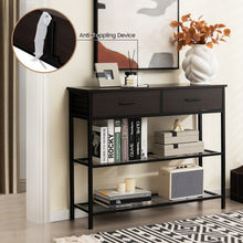 Load image into Gallery viewer, 39.5 Inch Entryway Table with 2 Drawers and 2-Tier Shelves-Dark Brown
