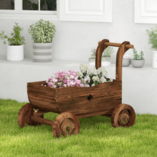 Load image into Gallery viewer, Decorative Wooden Wagon Cart with Handle Wheels and Drainage Hole-Rustic Brown
