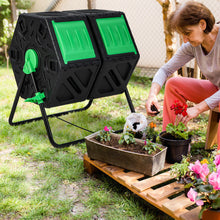 Load image into Gallery viewer, Dual Chamber Garden Compost Tumbler with Sliding Doors-Black &amp; Green
