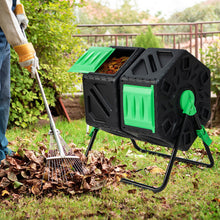 Load image into Gallery viewer, Dual Chamber Garden Compost Tumbler with Sliding Doors-Black &amp; Green
