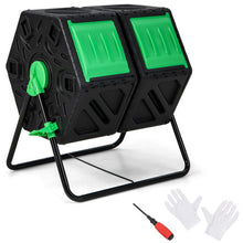 Load image into Gallery viewer, Dual Chamber Garden Compost Tumbler with Sliding Doors-Black &amp; Green
