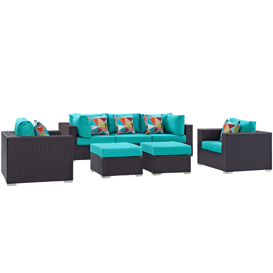 Convene 7 Piece Sectional Set in Espresso Turquoise