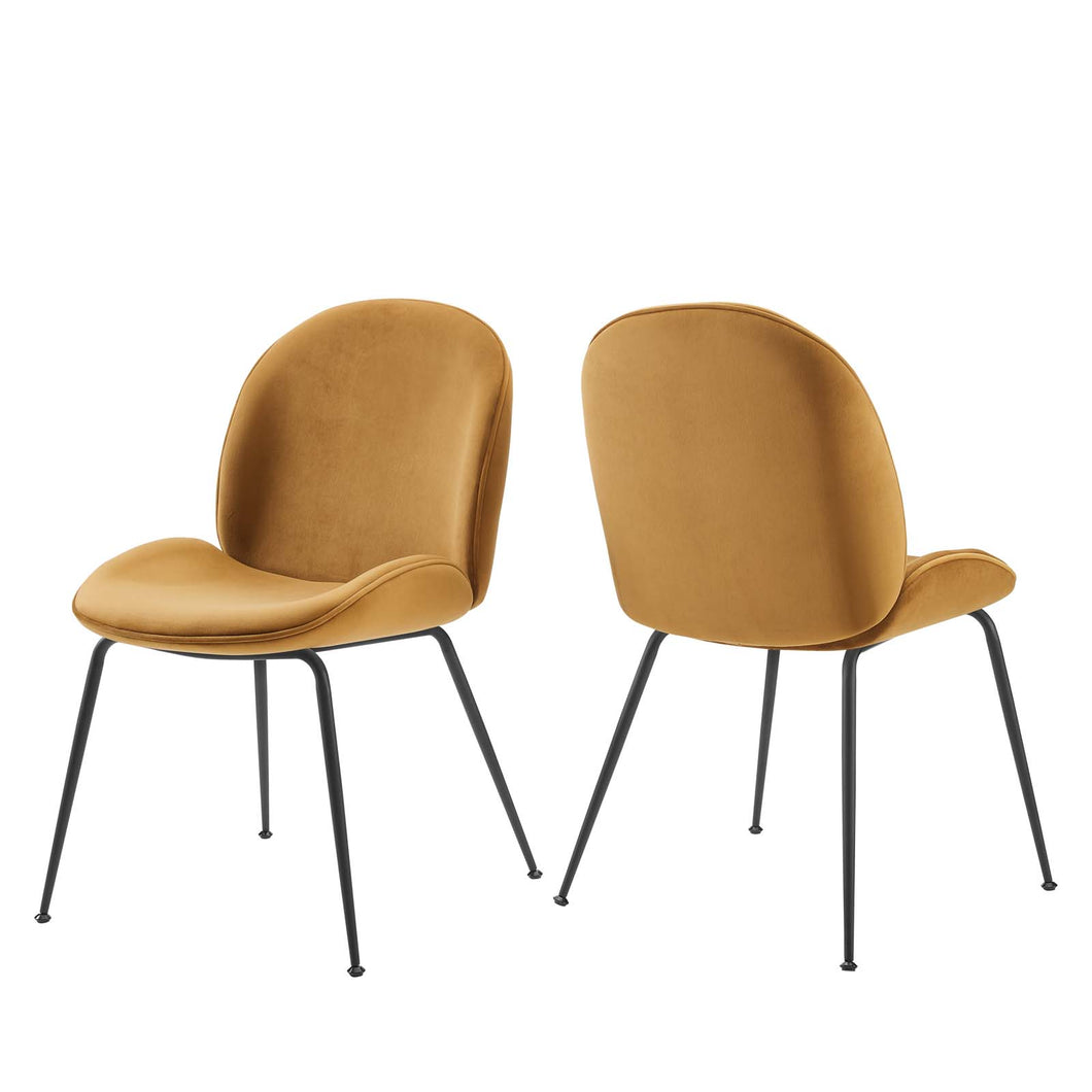 Scoop Black Powder Coated Steel Leg Performance Velvet Dining Chairs Set of 2 by Modway