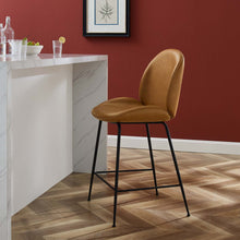Load image into Gallery viewer, Scoop Black Powder Coated Steel Leg Vegan Leather Counter Stool by Modway
