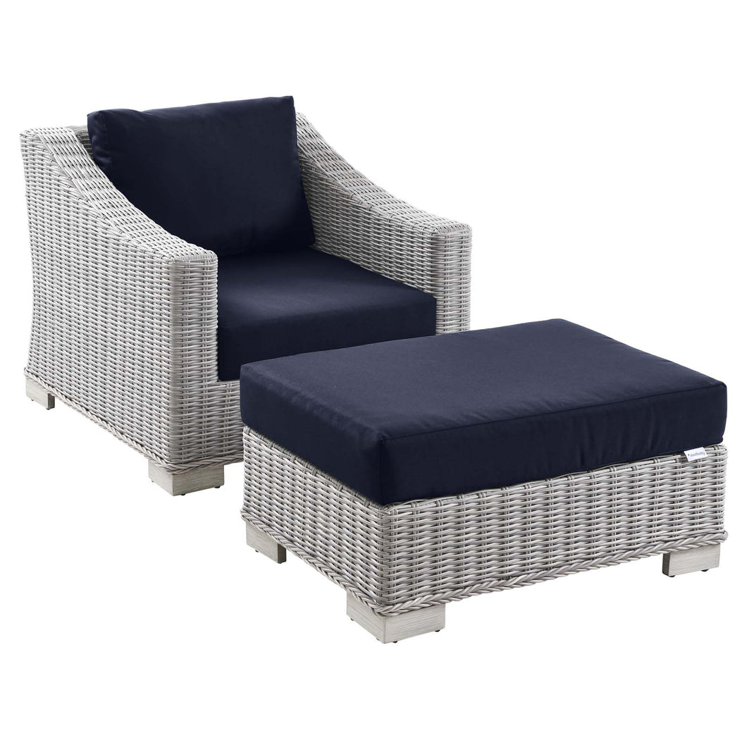 Conway Outdoor Patio 2-Piece Armchair and Ottoman Set