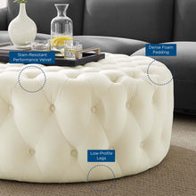 Load image into Gallery viewer, Amour Tufted Button Large Round Performance Velvet Ottoman
