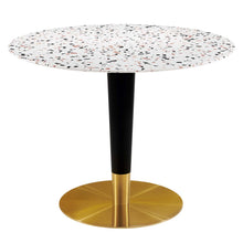 Load image into Gallery viewer, Zinque 40" Round Terrazzo Dining Table in Gold Whi
