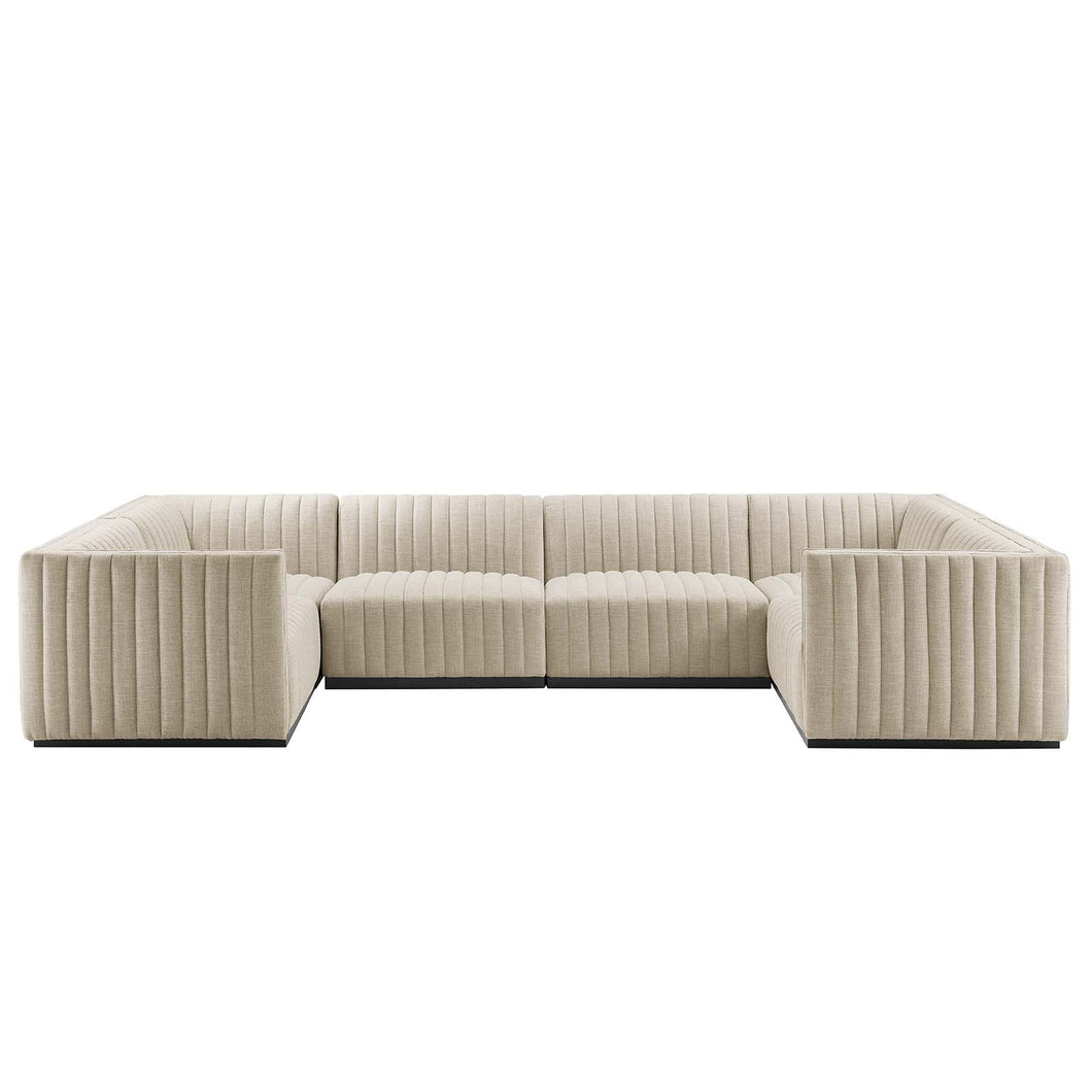 Conjure 6-Piece Channel Tufted Upholstered Fabric U-Shaped Sectional by Modway