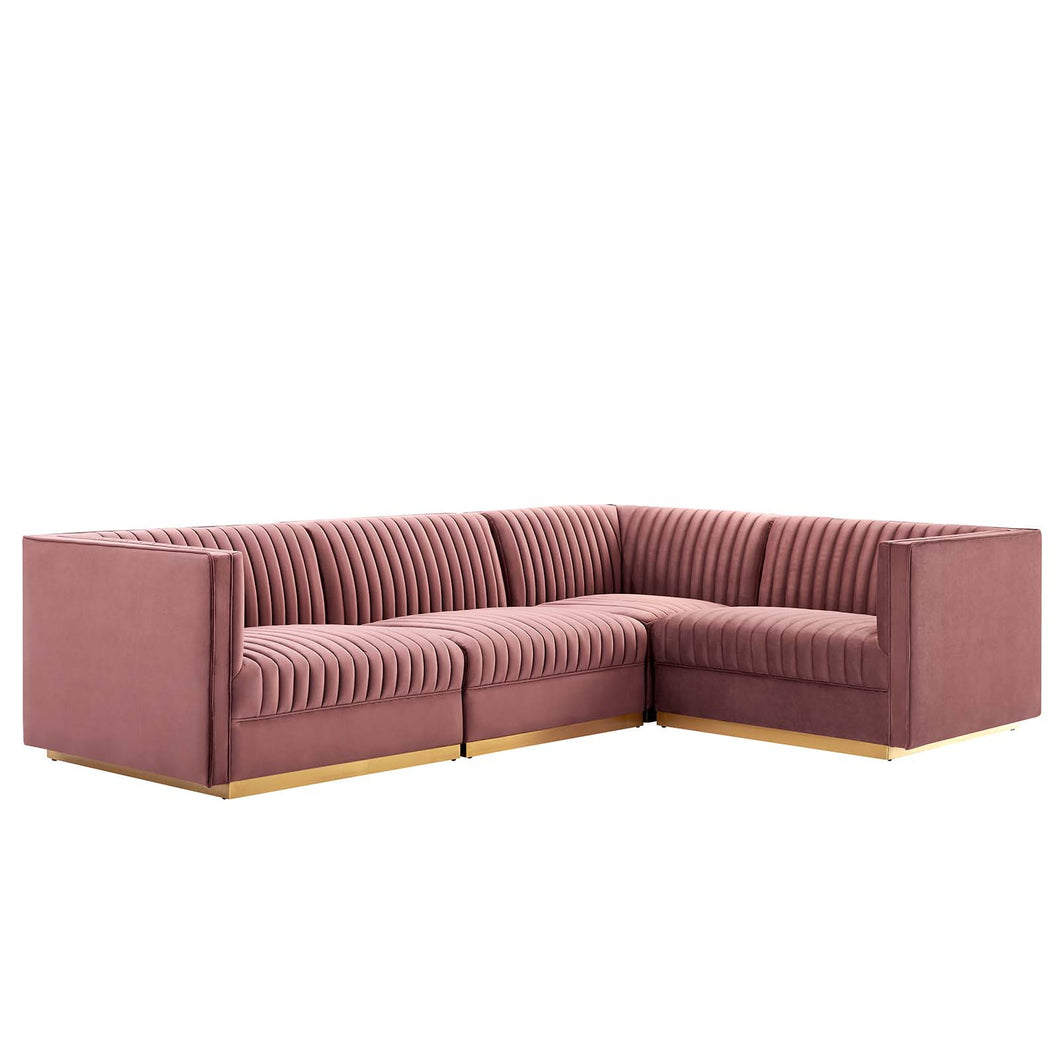 Sanguine 4-Piece Channel Tufted Performance Velvet Right-Facing Modular Sectional Sofa by Modway