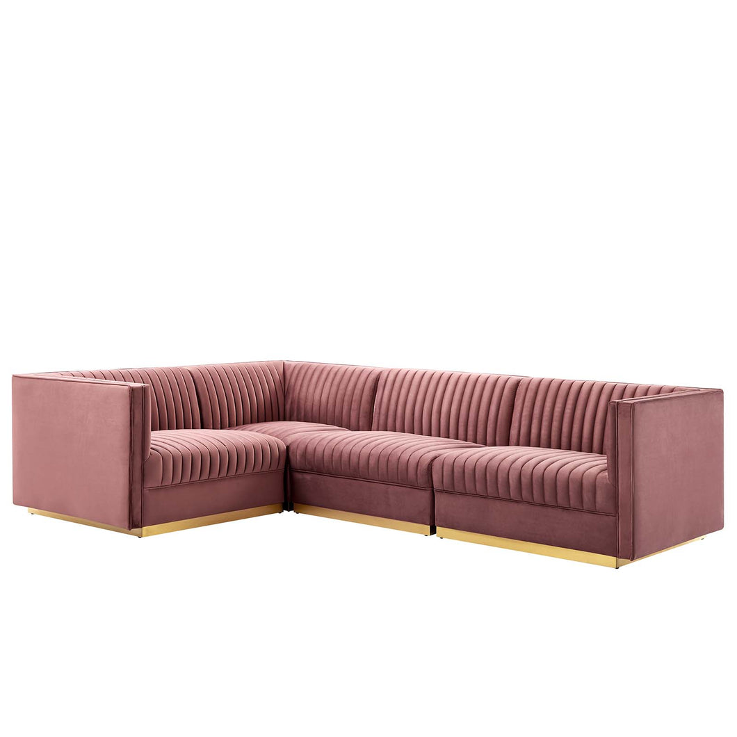 Sanguine 4-Piece Channel Tufted Performance Velvet Left-Facing Modular Sectional Sofa by Modway
