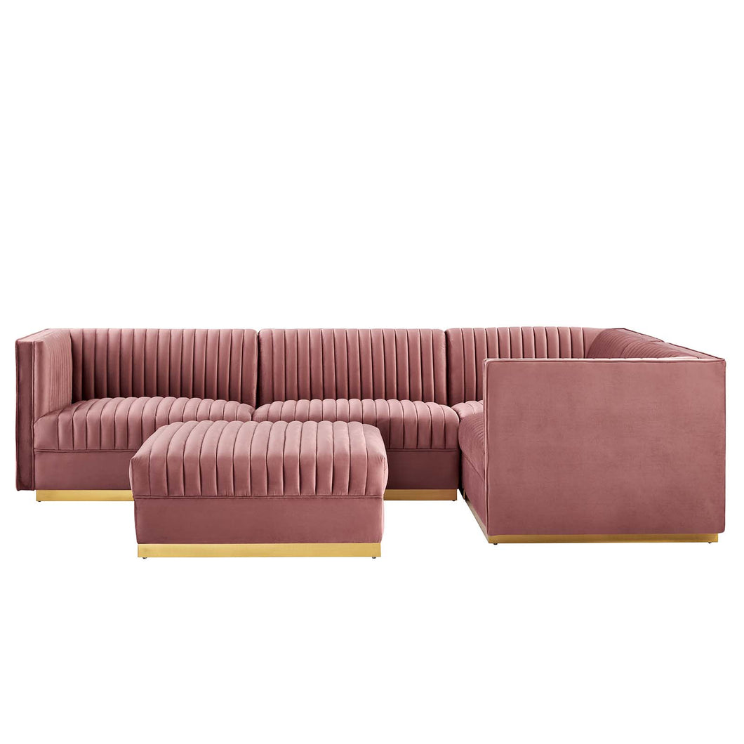 Sanguine 5-Piece Channel Tufted Performance Velvet Right-Facing Modular Sectional Sofa by Modway