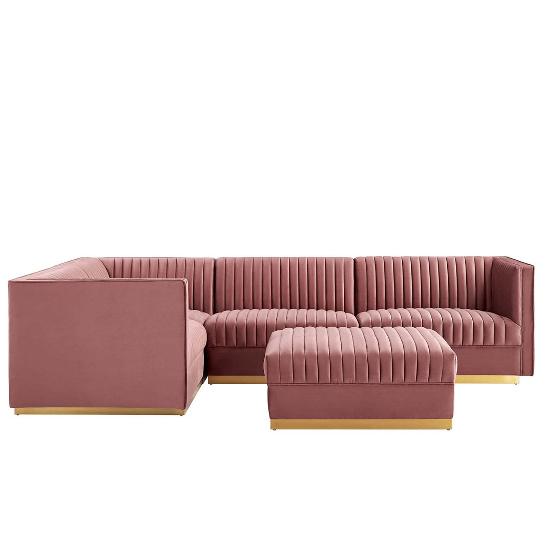 Sanguine 5-Piece Channel Tufted Performance Velvet Left-Facing Modular Sectional Sofa by Modway