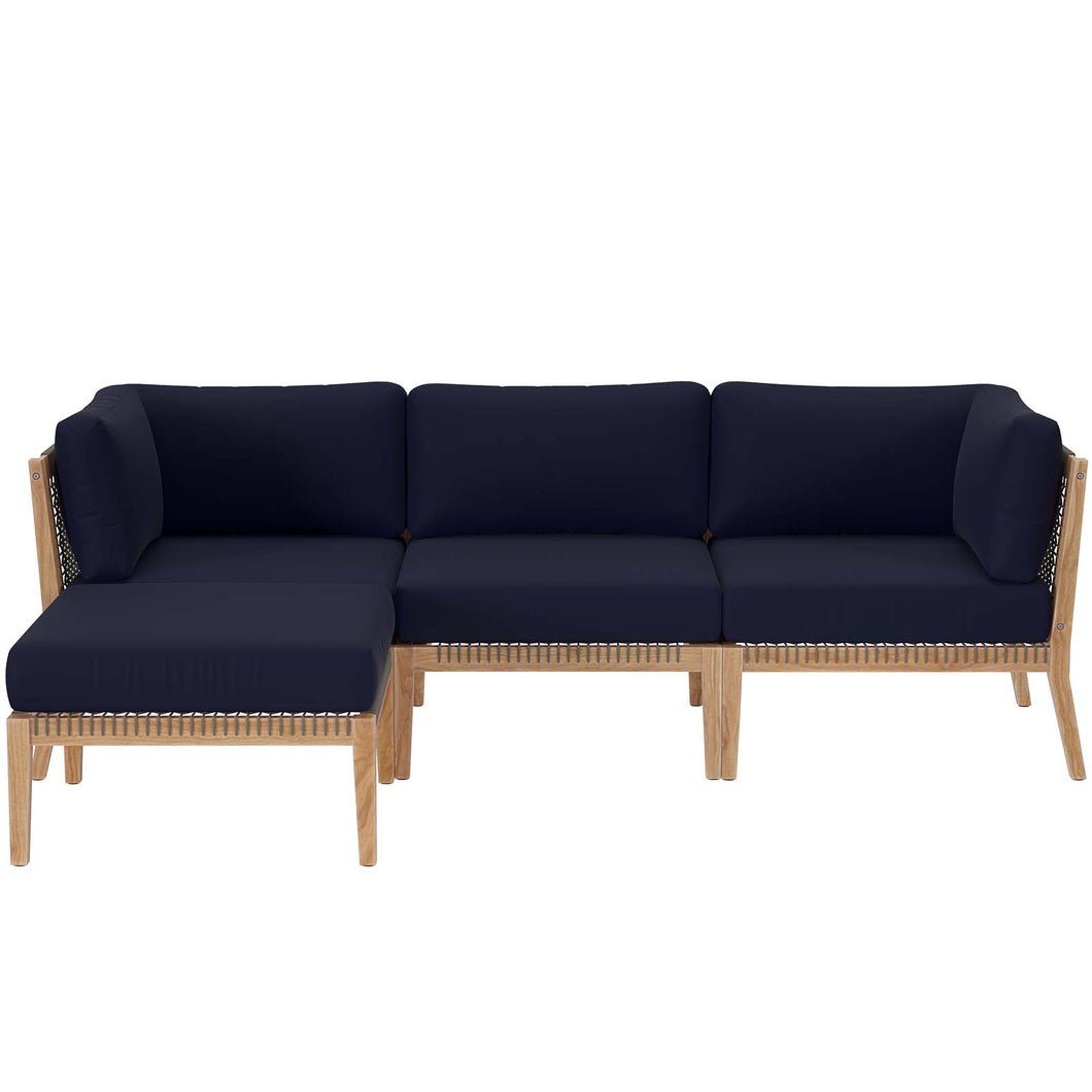 Clearwater 4-Piece Outdoor Patio Teak Wood Sectional Sofa by Modway