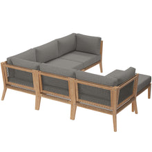 Load image into Gallery viewer, Clearwater 6-Piece Outdoor Patio Teak Wood Sectional Sofa by Modway
