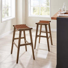 Load image into Gallery viewer, Saoirse Leather Wood Bar Stool Set of 2 by Modway
