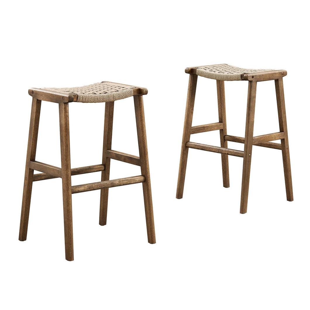 Saoirse Woven Rope Wood Bar Stool Set of 2 by Modway