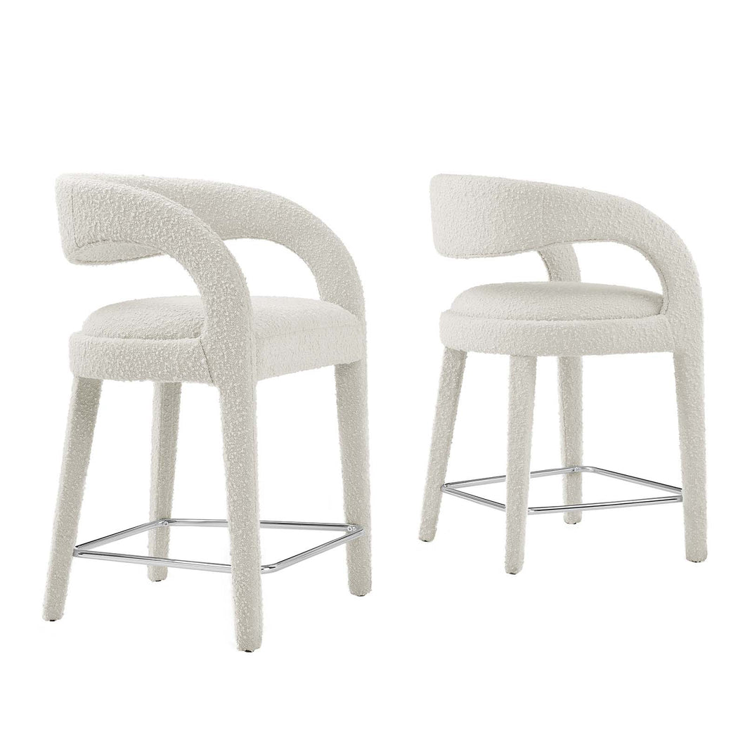 Pinnacle Boucle Upholstered Counter Stool Set of 2 by Modway