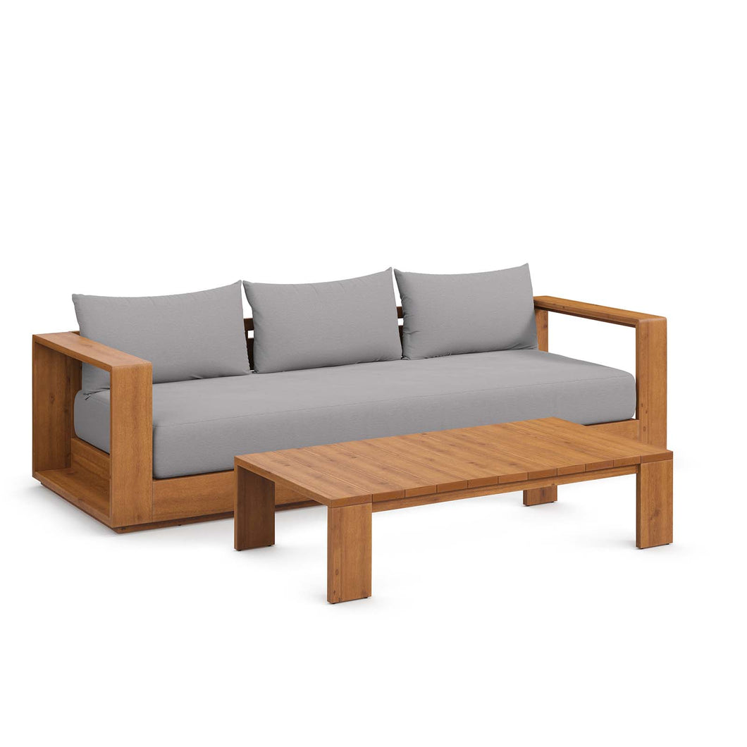 Tahoe 2-Piece Outdoor Patio Acacia Wood Sofa and Coffee Table Set by Modway